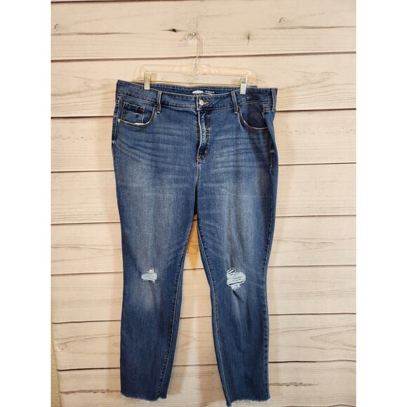 Old Navy Women's Blue Solid High Rise Distressed Pop Icon Skinny Jeans Size 18 - Picture 1 of 7